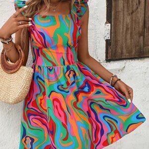 SHEIN | Multi-Colored Mini Dress with Short Flutter Sleeves | XL